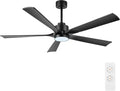 ELEHINSER 52" Modern Ceiling Fan with Light and Remote Control, 5 Solid Wood Blades 6-Speed Noiseless Reversible DC Motor, Ceiling Fan for Bedroom Dinning Living Room, Black