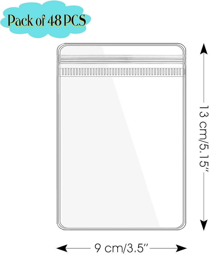Jewelry Pouch Clear Self Seal Plastic Zipper Bags for Necklace Bracelet Packing Storage Transparent PVC Lock Pouches, Pack of 48