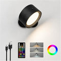 LED Wall Mounted Lights, Rechargeable Wall Sconces, 3 Color Temps, Remote & Touch, 360° Rotating and Dimmable for Bedroom, Bedside & Reading (Black-RGB, 1 Pack)