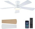 Hounberi 52 Inch Flush Mount Ceiling Fan with Lights and Remote, Modern Quiet DC Motor Low Profile Ceiling Fan for Low Ceilings, 5 Reversible Blades, 6 Speeds Dimmable, Indoor Outdoor Bedroom, White