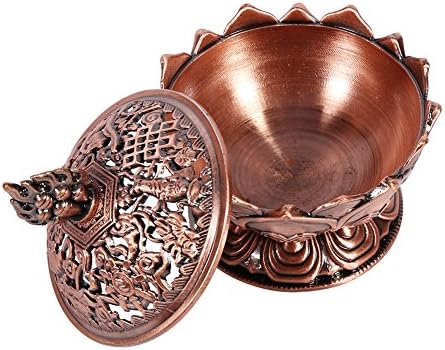 Lotus Incense Holder Lotus Flower Shaped 9 Holes Mini Vintage Incense Cover for Stick and Cone Incense ((Red Bronze))