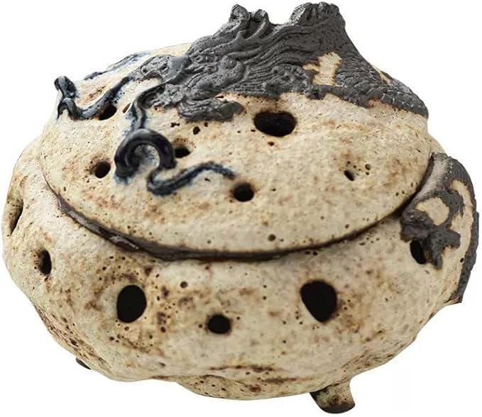 Wabi-Sabi Ceramic Incense Burner - Handmade Old Rock Clay Bowl for Coils, Cones & Agarwood - Zen Meditation Decor
