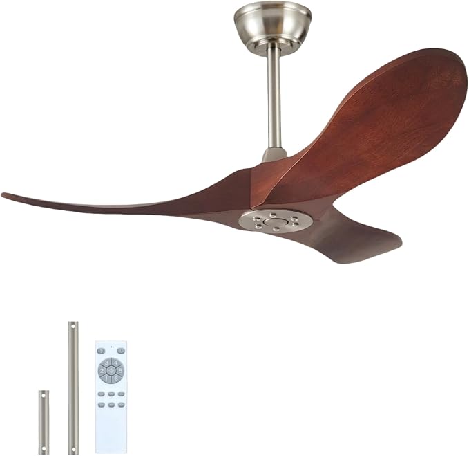 36 Inch Ceiling Fan Without Light With Remote Control,Small Ceiling Fan for Kitchen No Light,3 Solid Wood Blade Propeller Outdoor Ceiling Fans for Indoor, Living Room, Bedroom, Terrace, Porch
