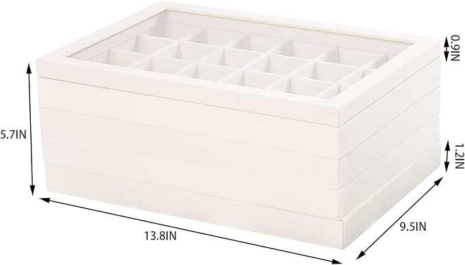 Coward Set of 5 Stackable Jewelry Organizer Tray Necklace Earring Box Storage Ring Bracelet Display Holder (beige(ring+necklace+12girds+24girds+The glass lid))