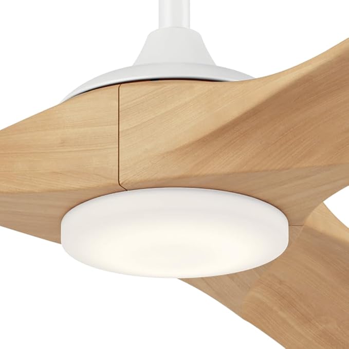 KICHLER Mylo 80" Ceiling Fan with Satin Etch Cased Opal Glass in Matte White with White Maple Wood Blades, Modern, 6-Speed Remote Control, 310580MWH