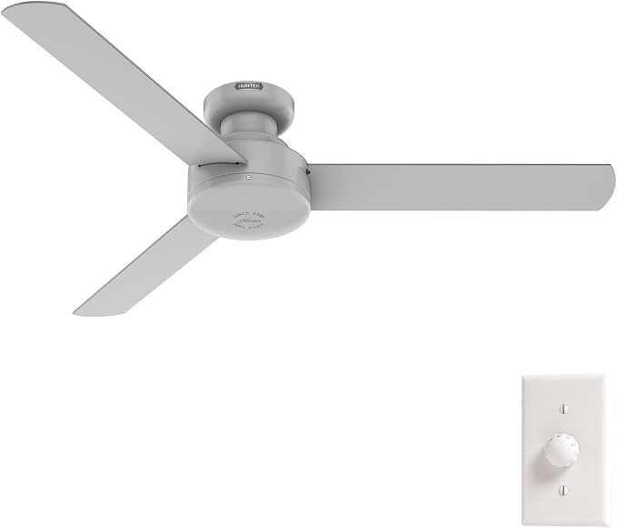 Hunter - Presto Indoor Low Profile Ceiling Fan, Wall Control, 52-inch, Dove Grey, Casual-style, Bedroom Ceiling Fans, 52406, for living rooms, home offices, kitchens | For Bedroom, Living Room, Kitchen, Home Office, 52406