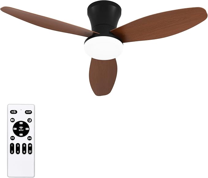 40 inch Ceiling Fan with Lights, Flush Mount with Remote Control | 3 Blades, 6 Speeds, Reversible Quiet DC Motor, Dimmable, 3000-6000K Adjustable, Timer, for Bedroom Dining Room Home Office