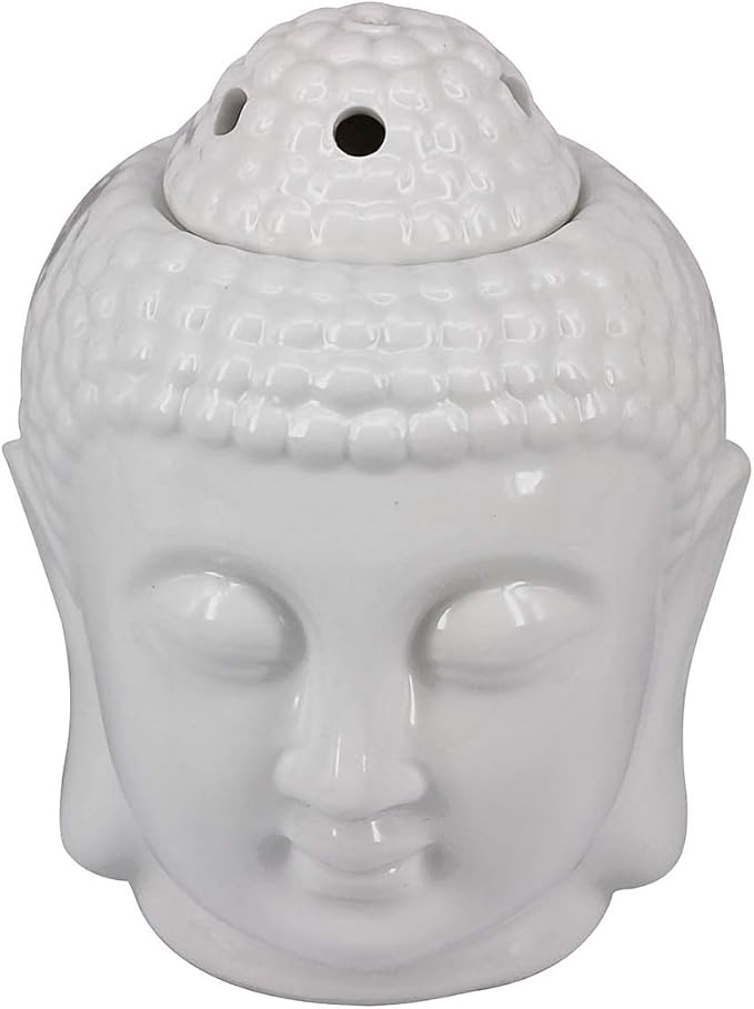 Buddha Head Ceramic Tea Light Holder,Essential Oil Burner Candle Aroma Diffuser for Spa Yoga Meditation (White)