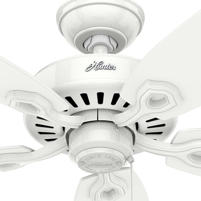 Hunter Builder Elite, Indoor, Ceiling Fan, No Light, 52 inch, Snow White | Standard Mount, Pull Chain, 5 Blades, For Bedroom, Living Room, Kitchen, 53240