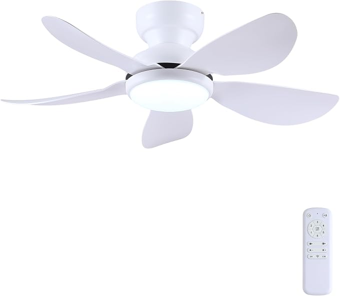 Kviflon 36 Inch Modern Ceiling Fans with Lights, Small Flush Mount Ceiling Fans, Remote/APP Control, 5 Reversible Curved Blades, 6 Speeds, 3 CCT Dimmable Lights for Kitchen Bedroom, White