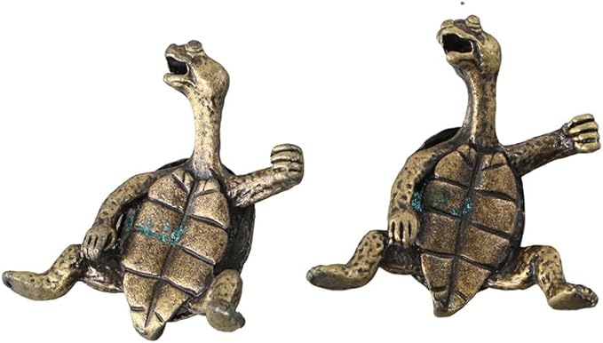 2pcs Antique Copper Kung Fu Turtle Stick Incense Holder, Small Turtle Incense for Aromatherapy, Yoga, Meditation, Mini Cute Animal Statue Home Incense Holder