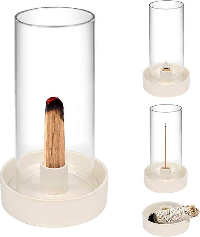 Multi-Functional Incense Burner Holder - Perfect for Incense Sticks, Palo Santo, Sage, and More! Fashionable and Simple Design with a Removable Glass Cover for Anti-Flying Ash.