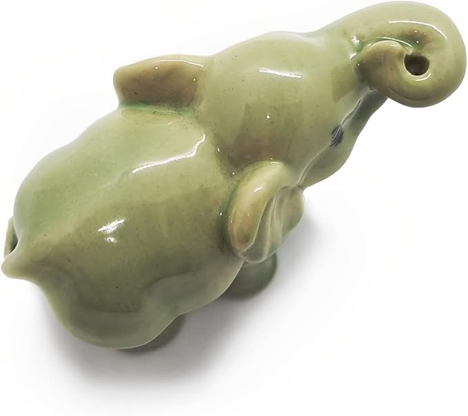 2½" Green Curl Trunk Baby Elephant Elegant Ceramic Incense Stick Holder Artistic Collectible Figurine for Adult Collectors Sophisticated Accent Gift Handcrafted Porcelain Home Decor
