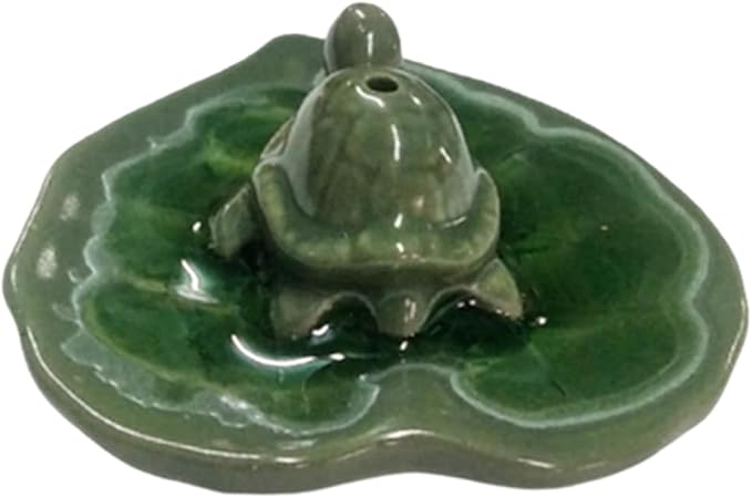Dolphin Shop, Ceramic Incense Holder Stick Burner Small Turtle with Leaf Tray Dish 1 Pc Handmade Cute Animal for Decorative Statue Home Indoor Buddist Massage Spa Yoga Office (Turtle Green)