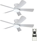 Depuley 42-Inch Ceiling Fans with Lights: Flush Mount Ceiling Fan with Remote Control Indoor/Outdoor - White 5 Blade Low Profile Fandelier for Kitchen Gazebo - Reversible Quiet Timer - 2 Packs