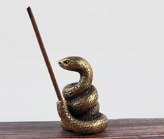 DMtse Brass Mini Antique Snake Statue Incense Holder Burner Ornaments Meditation Serene Statue Figurine Collectible Gift