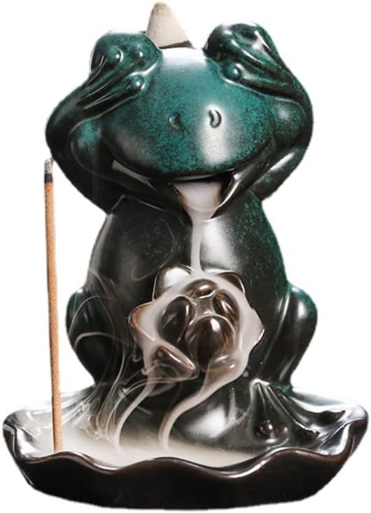 Creative Frog Shape Series Backflow Incense Burner Smoke Waterfall Lotus Ceramic Aromatherapy Incense Holder Handicraft Home Decoration Ornaments (No See)