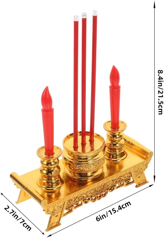 Cabilock Chinese Candle Lamp Incense Burner Led Candle Light for Buddhist Altar Meditation Home Decor 8.46X6.06X2.75In Square Worship Accessory