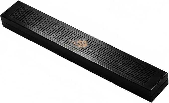 Seedlink Chinese Incense Holder for Sticks with Ash Catcher - Wooden Incense Burner Box with Storage, Ceramic Lined, Anti-Ash, for Meditation, Yoga, Home Decor (Balck - Cloud)