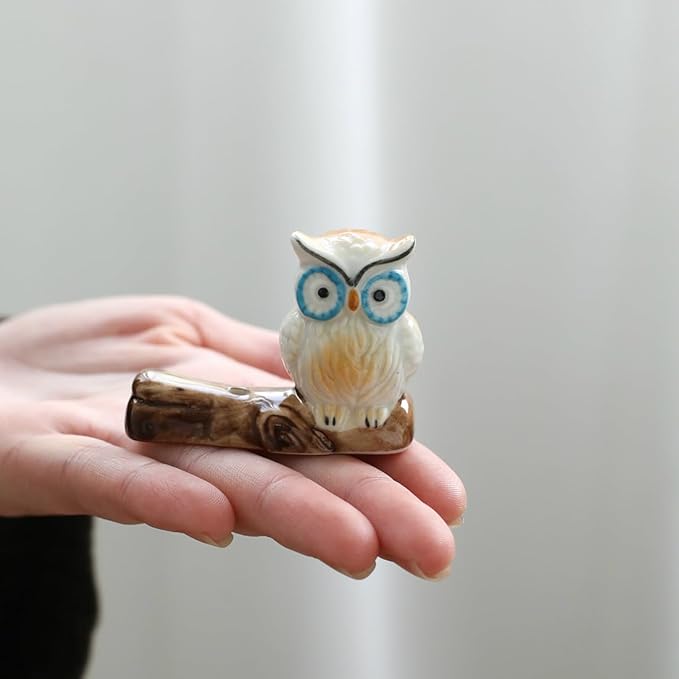 Set of 3, Japanese Handmade Mini Cute Owl Ceramic Incense Stick Holder, Adorable Animal Theme Inscent Tray for Home Decor Yoga Spa Meditation, 2 inches