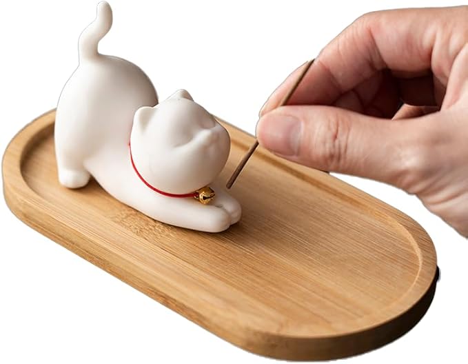 Cute Design Cat Ceramic Cat Incense Holder Set - Perfect for Meditation, Yoga, and Home Decor