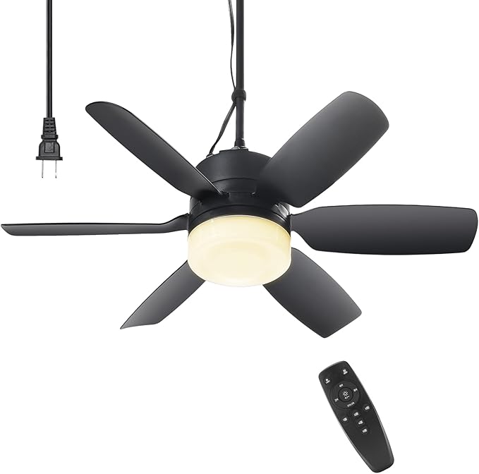 Fanspex 20.5'' Plug in Ceiling Fan with Light for Gazebo Patio Canopy Tent | 5 Fan Speeds with Adjust Lighting for Porch RV Cooling or Air Circulation, Black