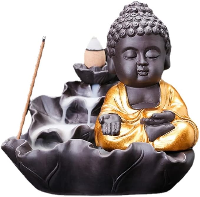 Creativity Lotus Backflow Incense Burner Smoke Waterfall Buddha Incense Aromatherapy Stick Holder Craft for Yoga Room/Office/Home Decor (E)