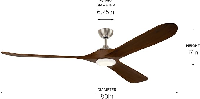 KICHLER Mylo 80 in Ceiling Fan with Light, 6-Speed Remote Control Modern Indoor Outdoor Damp Rated Fan with Satin Etched Cased Opal Glass in Brushed Nickel, 310580NI