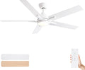Sevenine 52 Inch Downrod White Ceiling Fan with Light & Remote, ETL Listed | 6 Speed, Quiet DC Motor, 3-Level Timer Function, 3 Color Temperature, Forward/Reserve For all Seasons, Indoor/Covered Outdoor