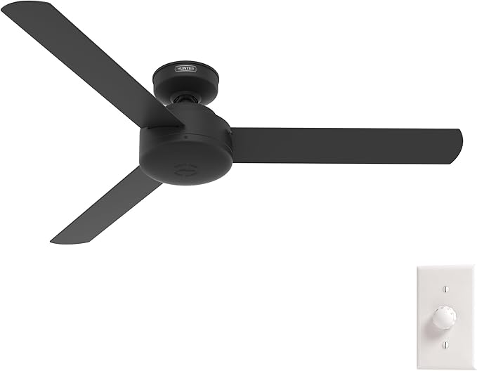 Hunter Presto, Indoor, Ceiling Fan, No Light, Modern, 52 inch, Matte Black | Standard Mount, Wall Control, 3 Blades, For Bedroom, Living Room, Kitchen, 50810