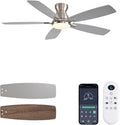JSAITEE Ceiling Fans with Lights, 52 Inch Low Profile Ceiling Fan with Light and Remote Control, Flush Mount, DC Reversible Motor, Noiseless, Nickel 6 Speeds Ceiling Fan for Bedroom
