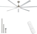 Minislak 96 Inch Industrial Ceiling Fans with Light,Brushed Nickel HVLS Ceiling Fan with 6 Speeds Reversible Motor,High CFM Indoor/Outdoor Ceiling Fan with 7 Aluminum Blades for Barn shop,Commercial