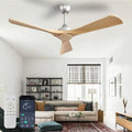 Ceiling Fan Without Light: 52 Inch 3 Blade Indoor Outdoor Fan for Patios - Wood Ceiling Fan No Light Remote APP Control Reversible 6 Speed Timer Noiseless