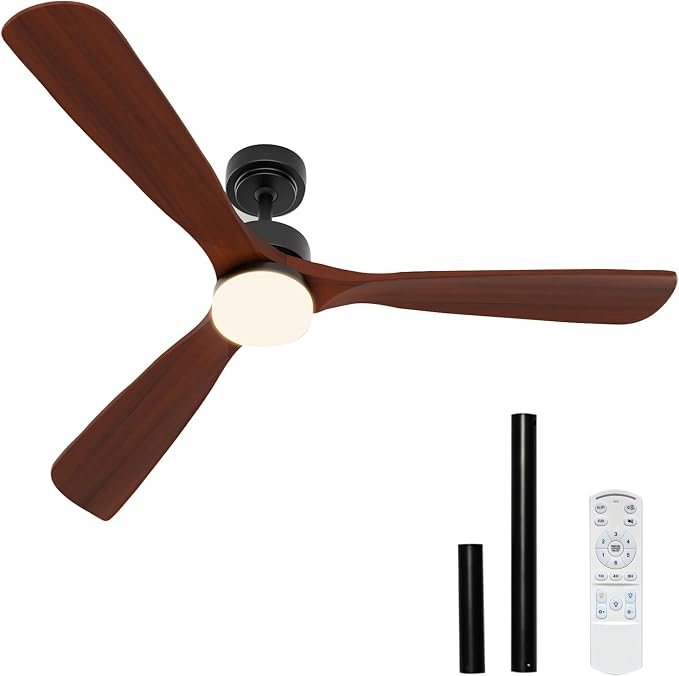 60 Inch Ceiling Fans with Lights and Remote Control, Walnut Ceiling Fan with Light for Bedroom, Living Room, Covered Outdoor, 6 Speeds Reversible Noiseless DC Motor, 3CCT, Dimmable LED Light