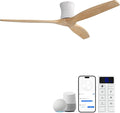 Sofucor 52" Smart Ceiling Fan No Light, Solid Wood Low Profile Ceiling Fan with Remote, Flush Mount Ceiling Fan Works with Alexa/Google/App 6-Speed Timing Reversible DC Motor for Living Room Bedroom