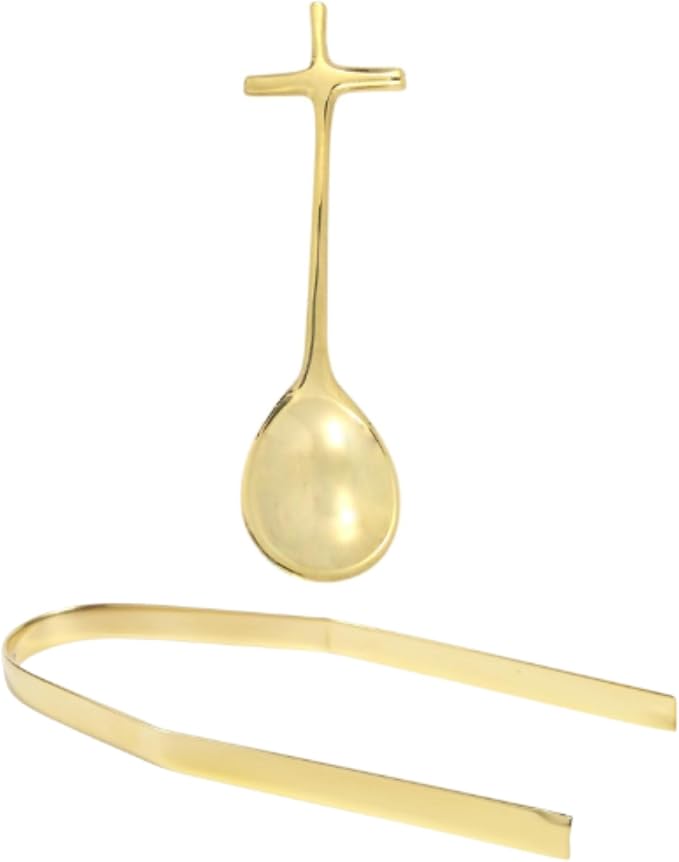 Needzo Brass Incense Spoon and Tong Set, Catholic Church Supplies, 3.75 and 6 Inches