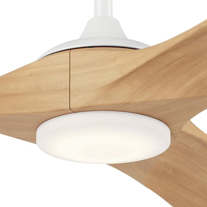 KICHLER Mylo 60" Ceiling Fan with Satin Etch Cased Opal Glass in Matte White with White Maple Wood Blades, Modern, 6-Speed Remote Control, 310560MWH