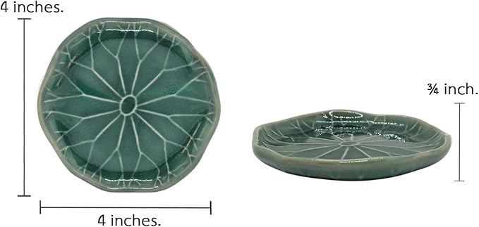 Tiny 4" Dark Green Lotus Leaf Shaped Tray - Handmade Ceramic Porcelain Decorative Plate Dish Catchall Miniature Container for Jewelry Personal Items Incense Holders Trays Décor Gifts