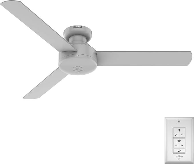 Hunter - Presto Indoor Low Profile Ceiling Fan, Wall Control, 52-inch, Dove Grey, Casual-style, Bedroom Ceiling Fans, 52406, for living rooms, home offices, kitchens | For Bedroom, Living Room, Kitchen, Home Office, 52406