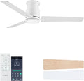 CJOY 48In Ceiling Fan with Light Flush Mount - White Low Profile Ceiling Fan Light with Remote, 3 Reversible Dual-Sided Blades, 3CCT, Dimmable, Modern Fan Light for Indoor Bedroom, Covered Outdoor
