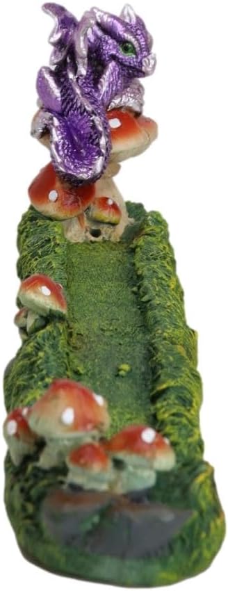 Ebros Gift Purple Baby Hatchling Dragon Perching On Toadstool Mushroom Pasture Greens Incense Burner Holder Figurine 10.25" Long Fantasy Mythical Dungeons and Dragons Home Decorative Accent