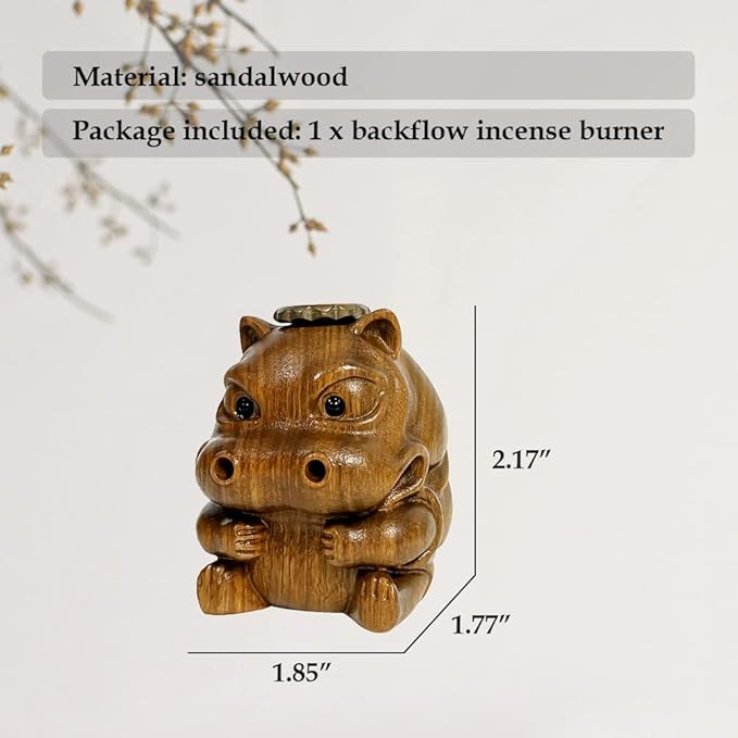 Wooden Hippo-shaped Incense Burner - Sandal Wood - Backflow Incense Holder - Desktop Ornament for Home Decoration