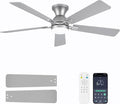Ceiling Fans with Lights, 52 Inch Low Profile Ceiling Fan with Light and Remote Control, Flush Mount, Reversible, 3CCT, Dimmable LED, Quiet, Nickel Ceiling Fan for Bedroom, Living Room