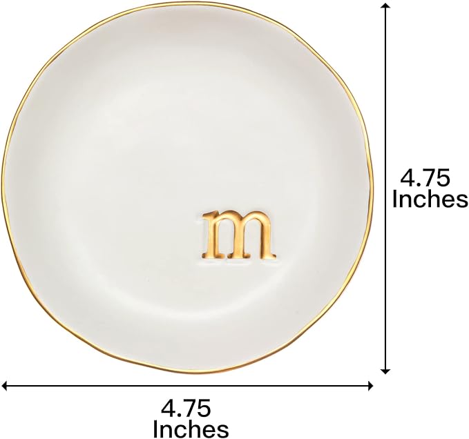 COLLECTIVE HOME Ceramic Jewelry Tray, Trinket Dish, Gifts for Women (M) | Mother's Day, Birthday, Christmas, Engagement Gifts, Vanity, Nightstand Decor, Embossed Gold Monogram Ring Dish with Gift Box