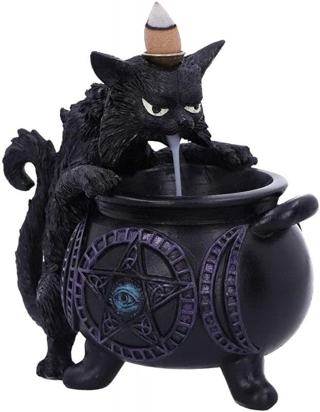 Nemesis Now Spite's Cauldron Backflow Incense Burner Black Cat Familiar 16.3cm