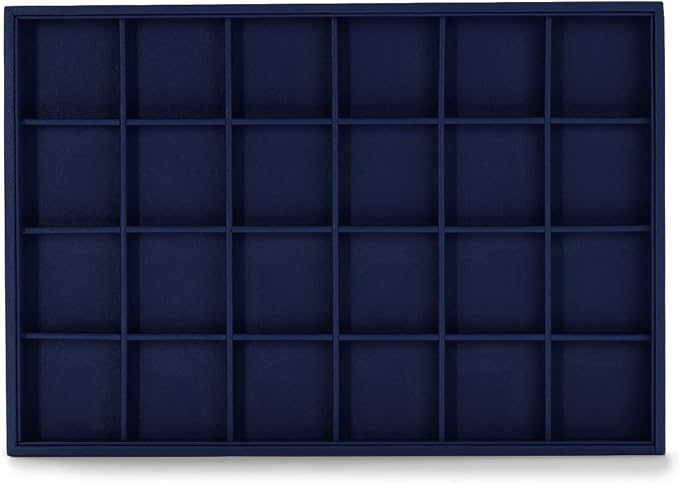 Oirlv Stackable Premium Leather Jewelry Trays 24 Grid Jewelry Organizer for Drawer Rings Earrings Holder Organizer | Blue Leather Exterior, Soft Microfiber Interior, 24 Grid Inserts, Elegant Blue Color, Versatile Jewelry Organizer