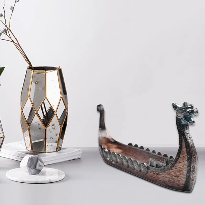 Viking Ships Incense Holder, Retro Ships Ornament for Home Decor, Handcrafted, Multicolor 24 * 12 * 5 cm (As Shown)