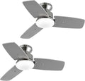 30 Inch Ceiling Fans with Lights and Remote, Bedroom Living Room Office, Flush Mount, 6CCT Dimmable, Dual Color 3 Blades 6 Speed Reversible Quiet DC Motor, Chrome-Plated/Wood Grain, 2 Pack