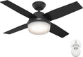 Hunter Dempsey, Indoor, Ceiling Fan, Modern, 4 Blades, 44 inch, Matte Black | with LED Light and Remote Control, Standard Mount, For Bedroom, Living Room, Kitchen, 52391