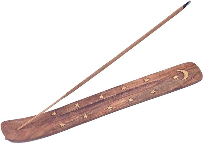 Incense Garden Wooden Incense Holder for Sticks with Inlays of Brass 10 inches Long Assorted Styles